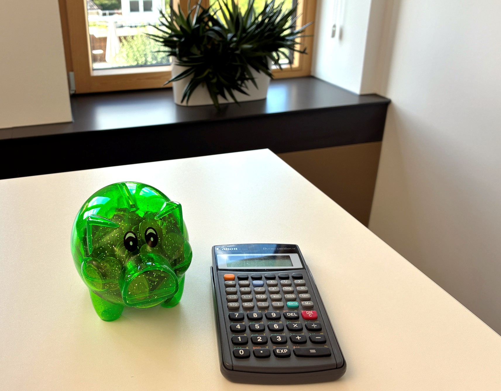 Sparschwein und Taschenrechner